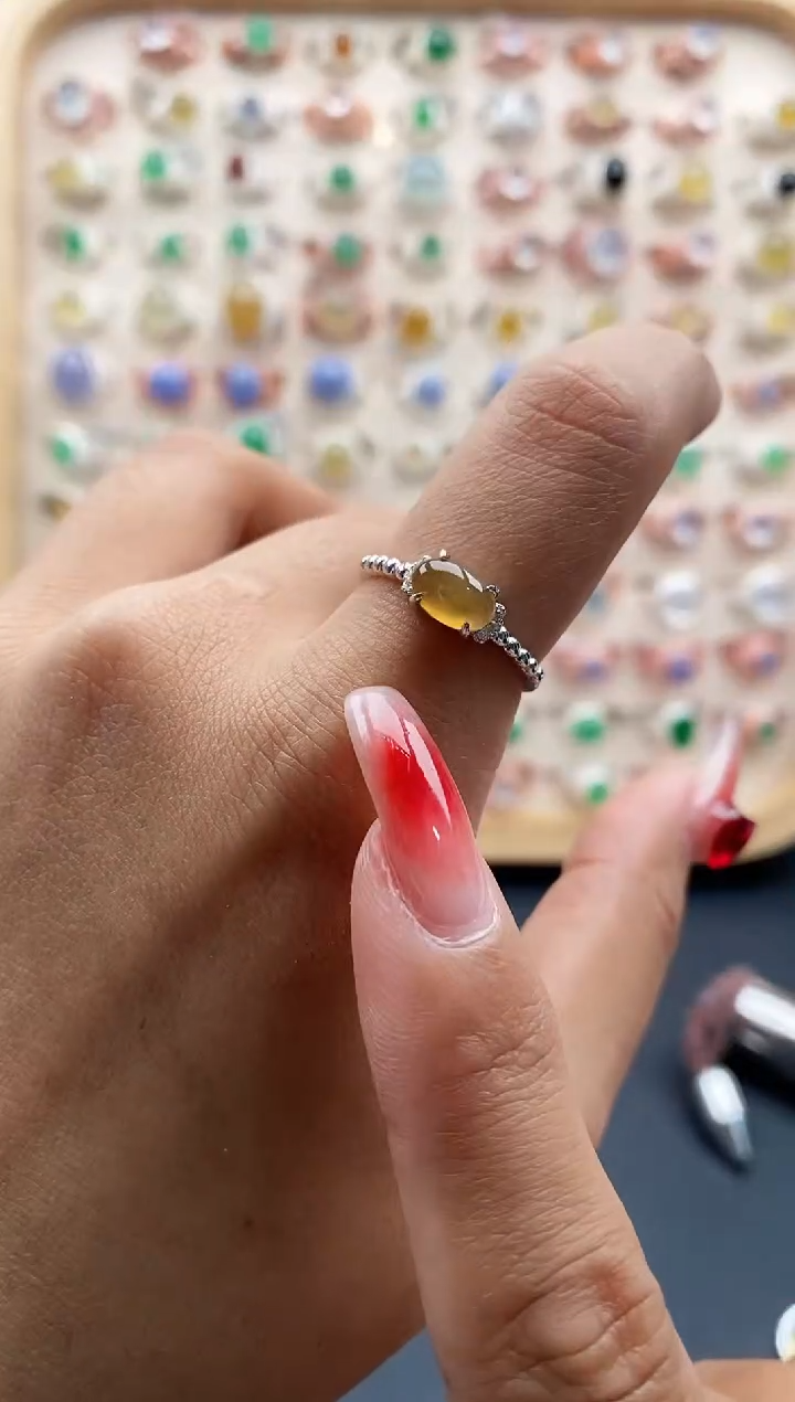 【闪购商品】翡翠戒指银S925镶嵌缅甸天然A货翡翠111 4+10