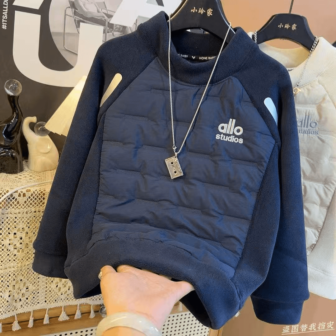 秋冬新款校服神器拼接洋气百搭保暖外套宝宝卫衣绒衫