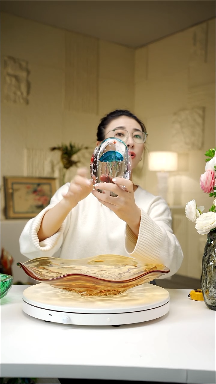 手工艺品琉璃蓝色水母气泡摆件