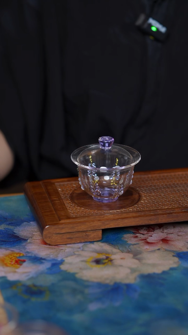 手工玻璃 紫藤盖碗    