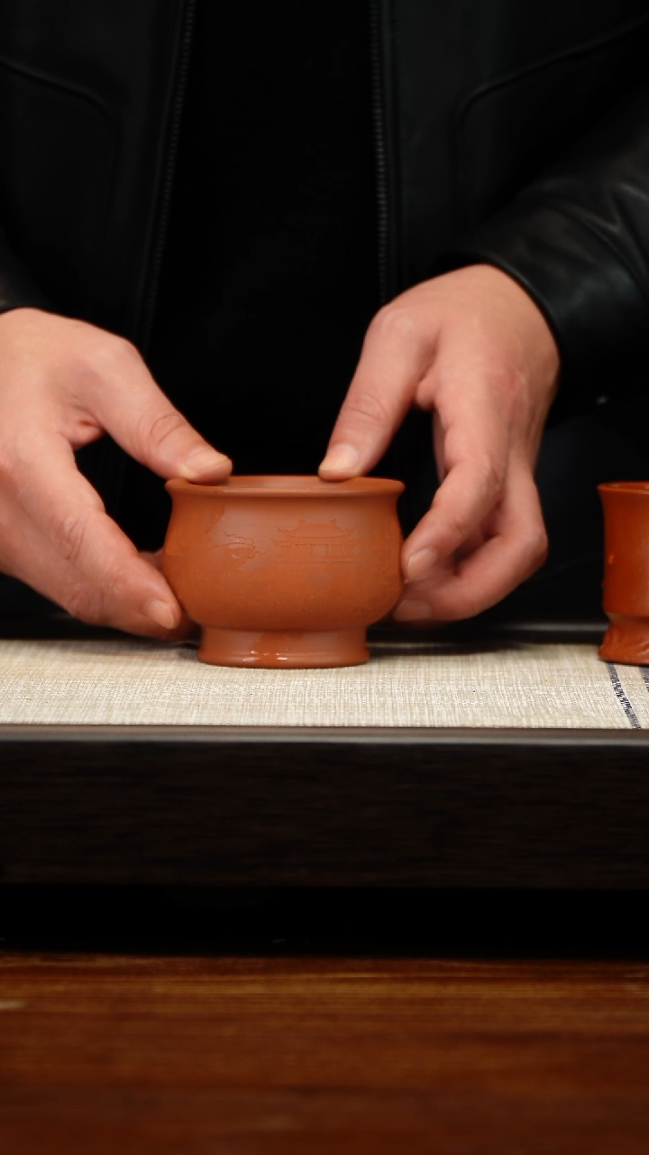 茶壶紫砂朱泥刻绘杯