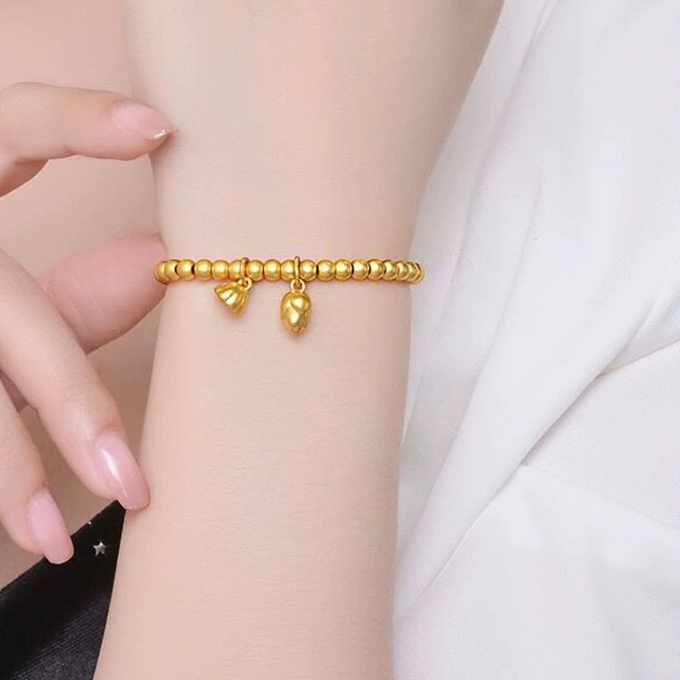 合金手镯 女款 气质两世欢磨砂转运珠古法传承珠珠