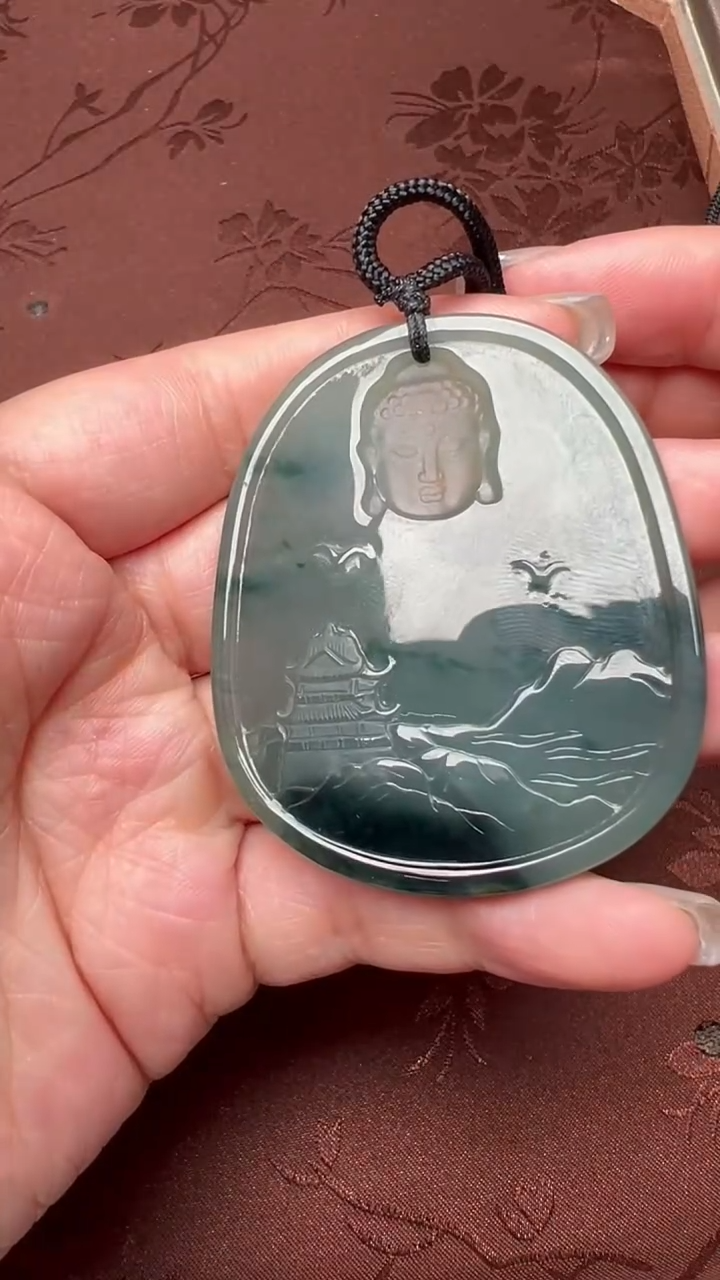 【闪购商品】翡翠吊坠(不含链)未镶嵌HBFC500001冰油青山水佛牌