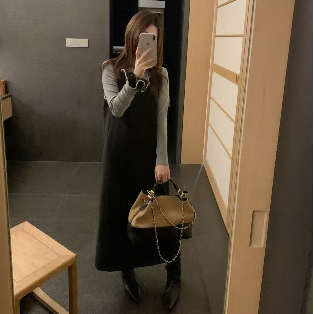 新款韩式磨毛大码胖mm连衣裙背心裙流行时尚潮牌叠穿连衣裙