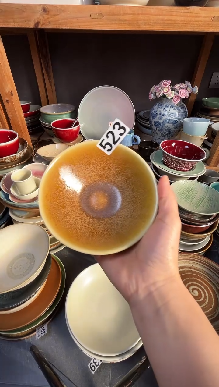 瓷片文*523黄色斗笠米饭碗福利