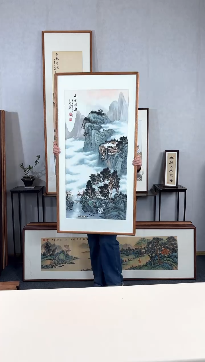 【闪购商品】国画手绘*山水清韵*62*123cm实木框