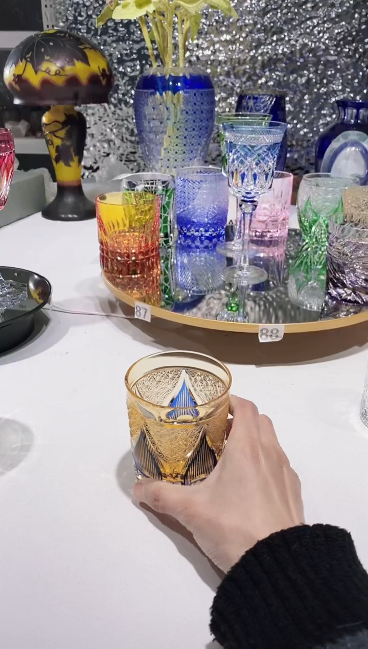 【闪购商品】水晶玻璃无手柄款蓝金火焰水晶杯微瑕