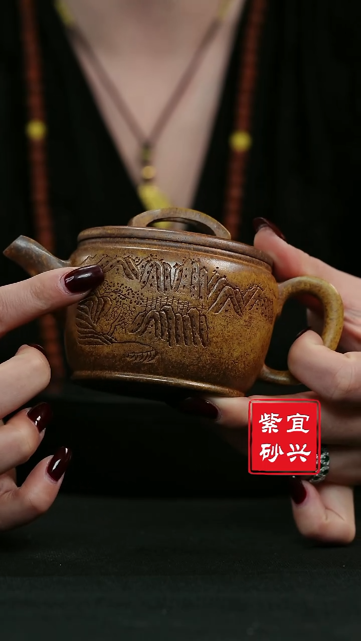 【闪购商品】紫砂茶壶12   龙骨金砂山水汉瓦 手工紫砂壶