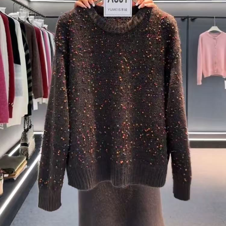 【七彩豆】长袖时尚休闲百搭女士羊绒圆领秋冬毛衣