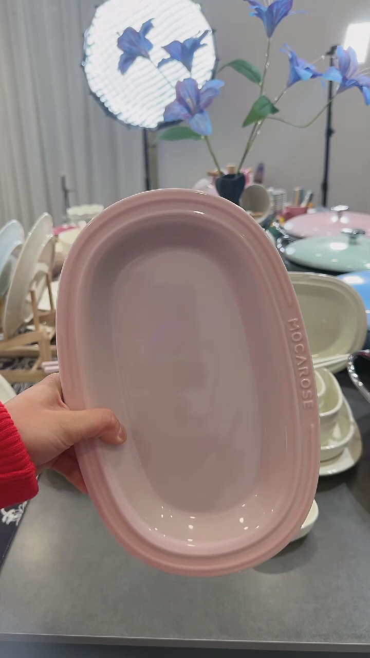 【闪购商品】瓷方形炻彩咖喱盘28cm-樱花粉