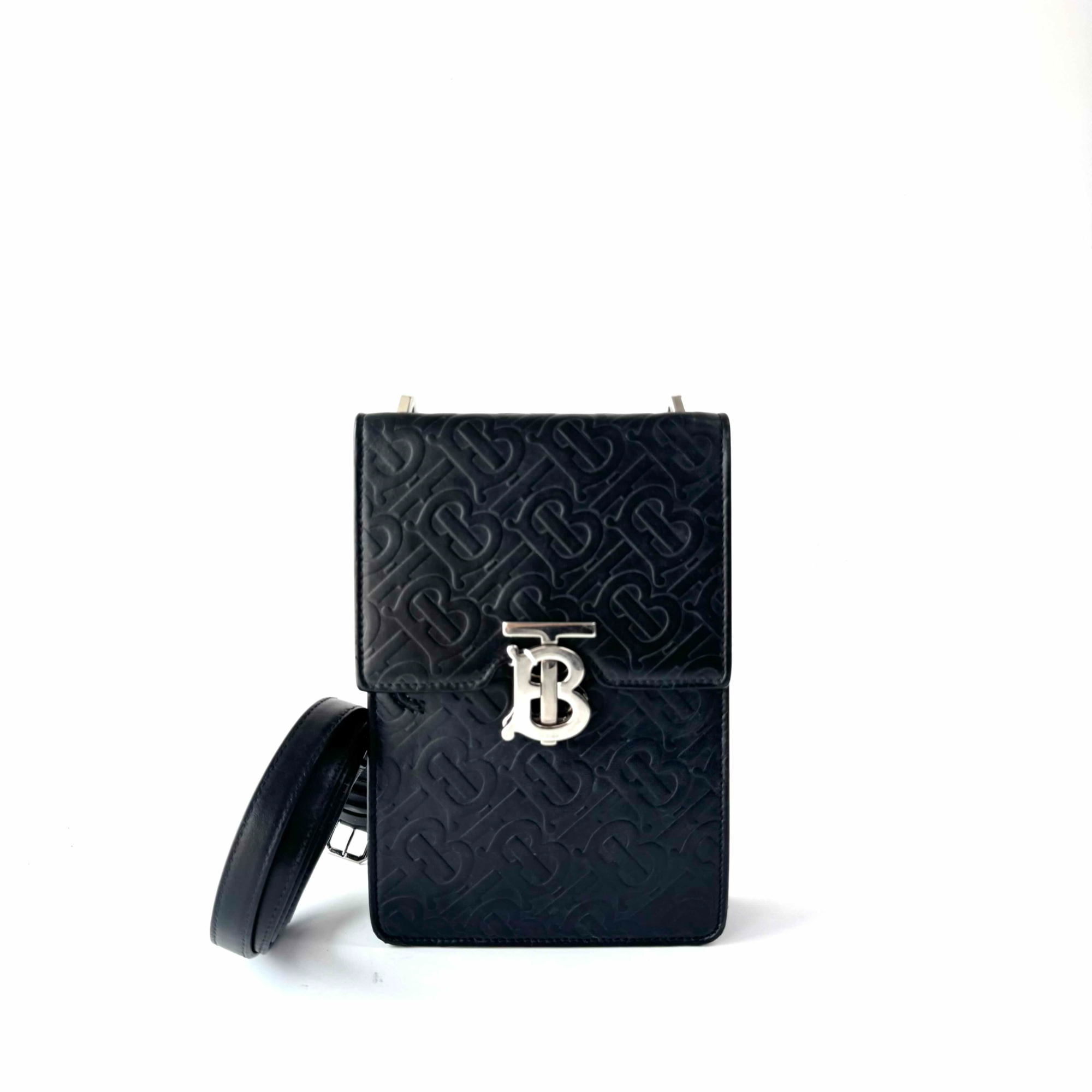 95新 BURBERRY/博柏利 安洁利严选黑色TB扣手机包WHZ503060