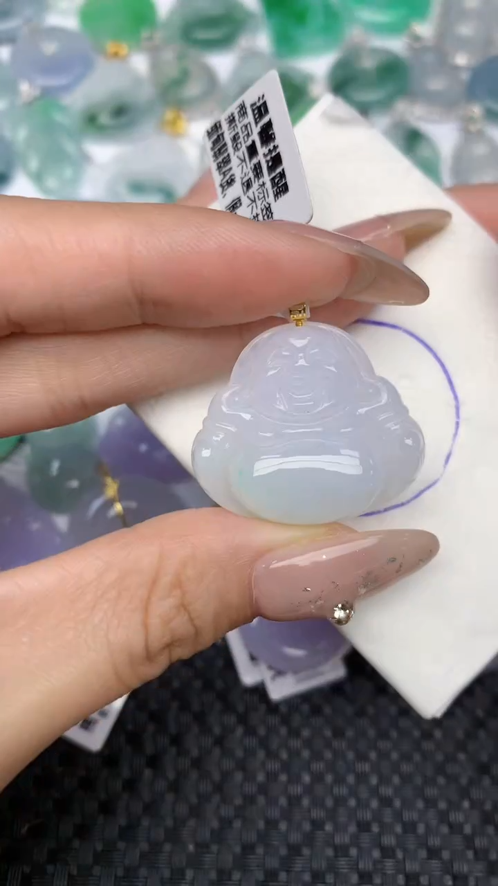 颈饰18K金镶嵌翡翠天然缅甸翡翠a货百元以上9元证书费自理