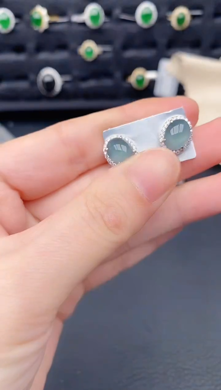 银S925镶嵌翡翠耳饰天然a货翡翠295