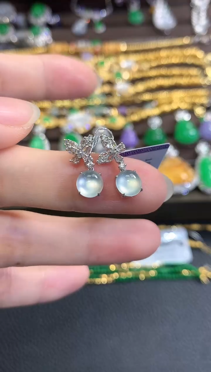 18K金镶嵌翡翠耳饰春日珠宝 B38多样性一件发