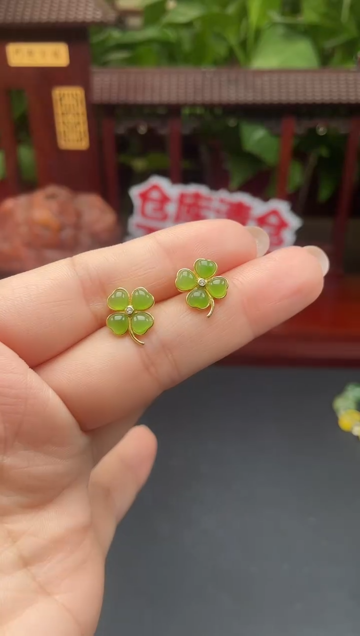 银S925镶嵌和田玉耳饰耳饰B118多样性发其一