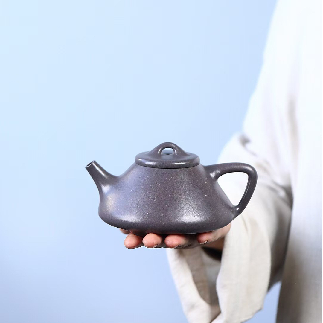 全手工制作·光素版《子冶石瓢》  天青泥·320cc 雨过天青云破处