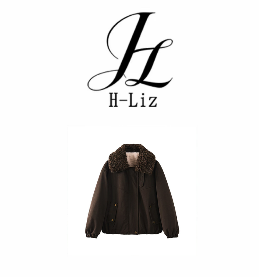 【H-Liz】2025年秋冬新款毛毛领加厚时尚短款保暖加绒外套03