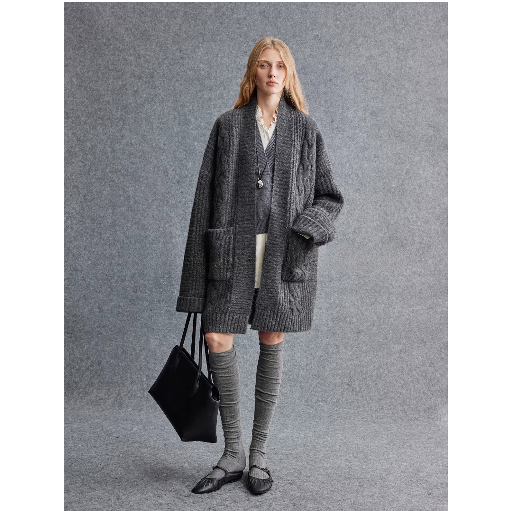 高端货~蓬松暖糯羊驼毛羊毛慵懒复古重工绞花廓形中长款大开衫