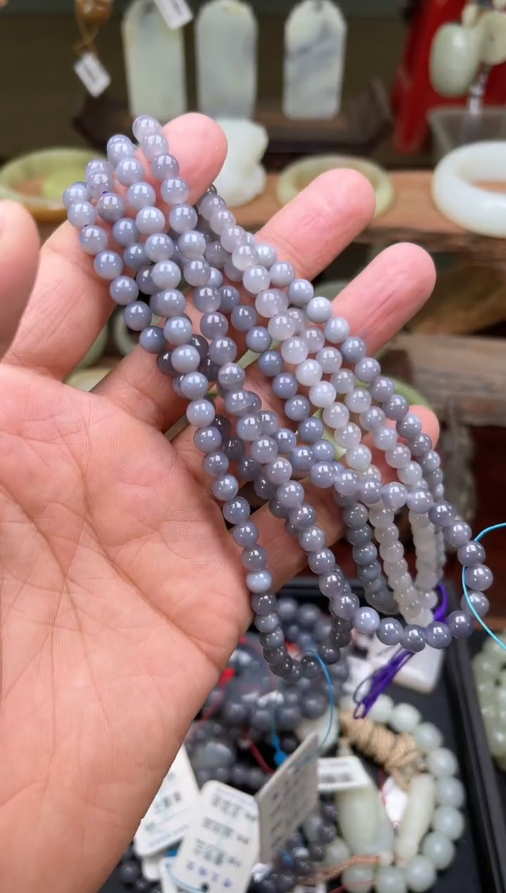 【闪购商品】和田玉项链未镶嵌108卡6青海烟紫珠链 多样性发一