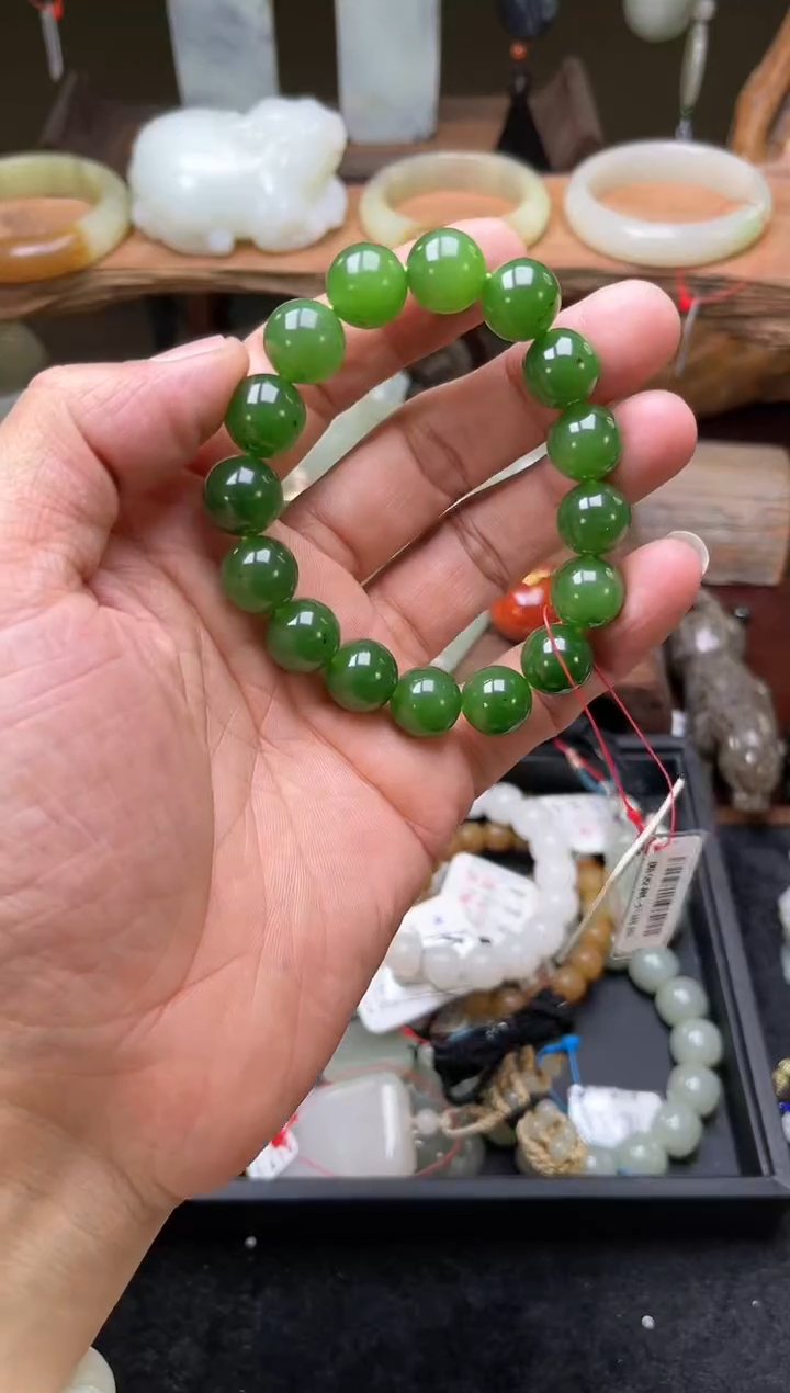 【闪购商品】和田玉手串未镶嵌卡12+俄七碧玉 圆珠 9002995