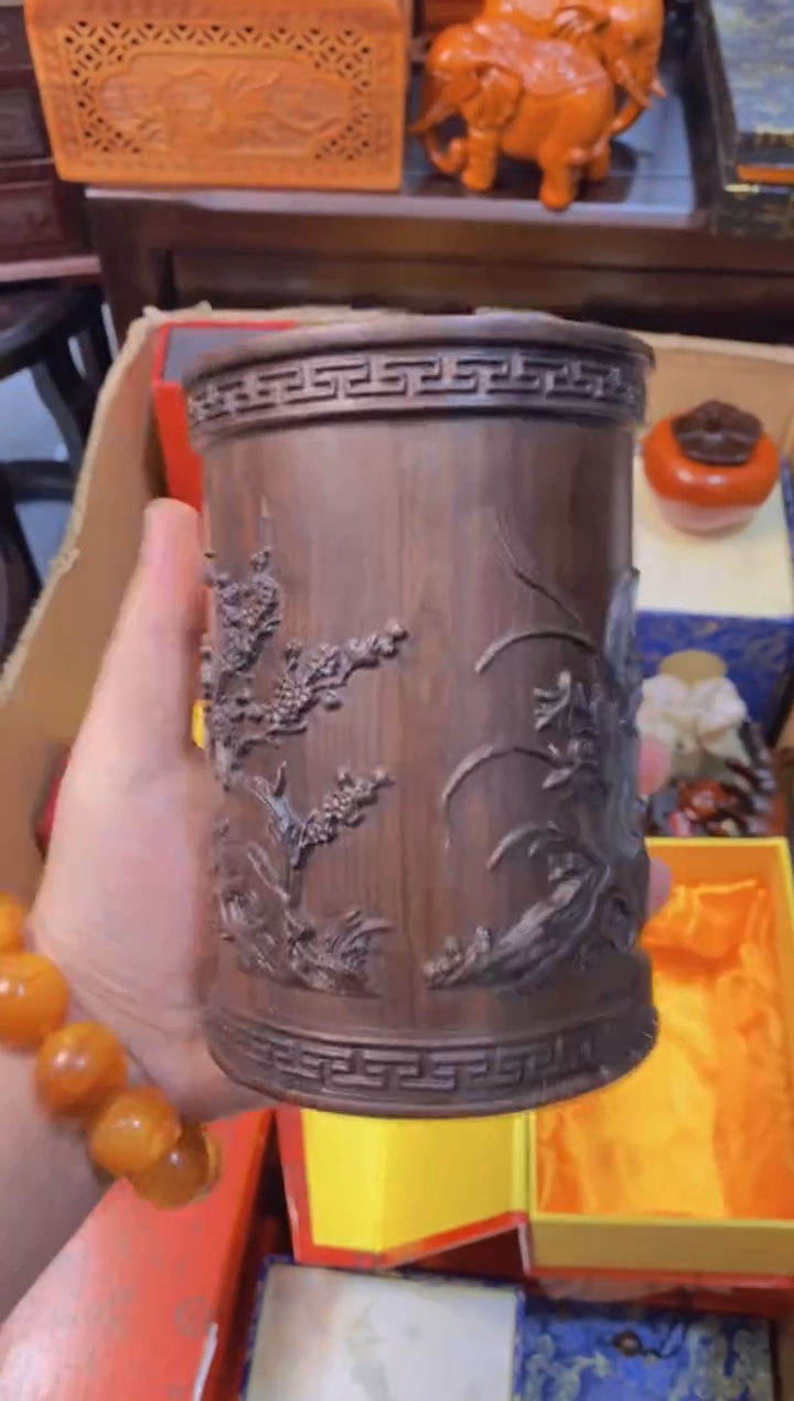 【闪购商品】木梅兰竹菊笔筒直播推荐直播推荐