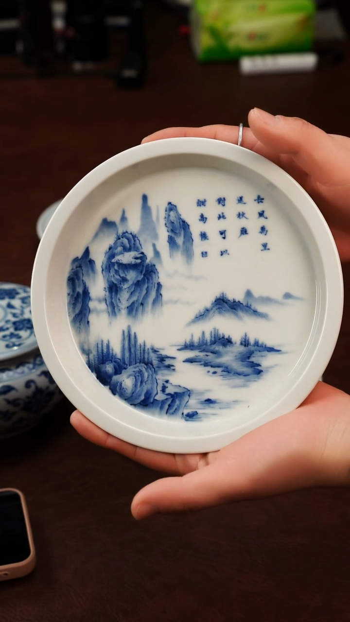 摆件陶景德镇瓷器，青花瓷手绘茶具~