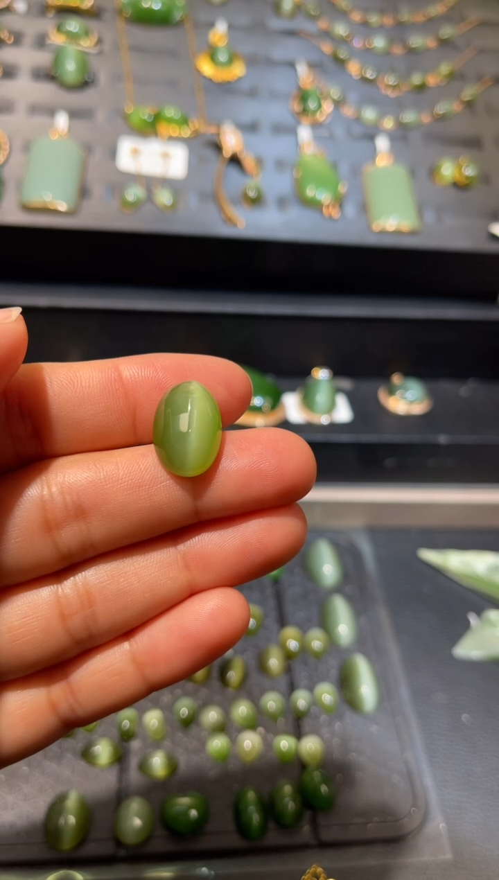 【闪购商品】和田玉碧玉绿猫眼裸石未镶嵌多样性发一