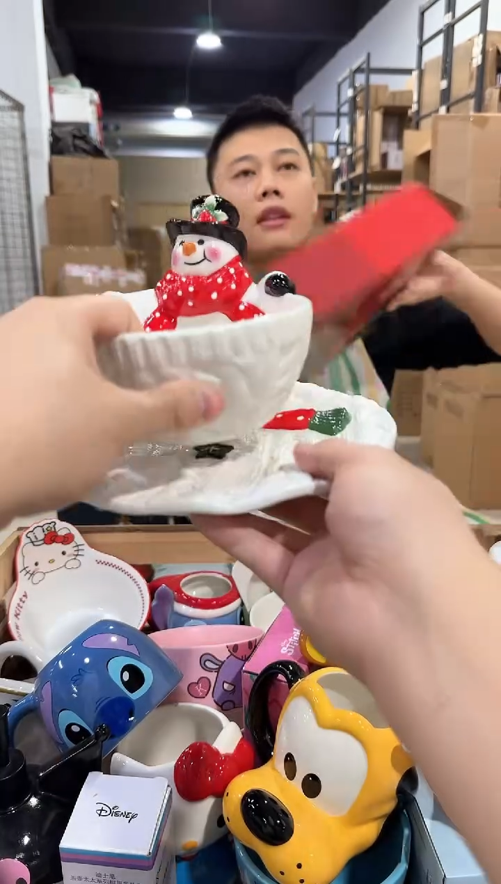 瓷片原盒雪人盘加雪人碗