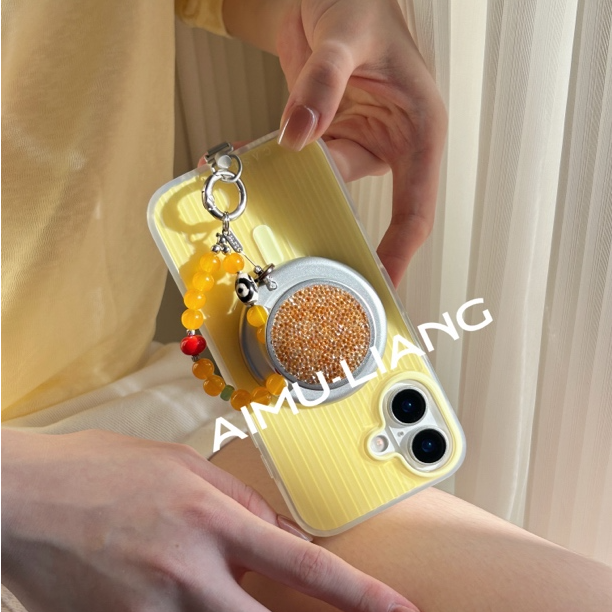 AIMU原创醉梨秋条纹适用苹果iPhone16promax磁吸手机壳151413支架