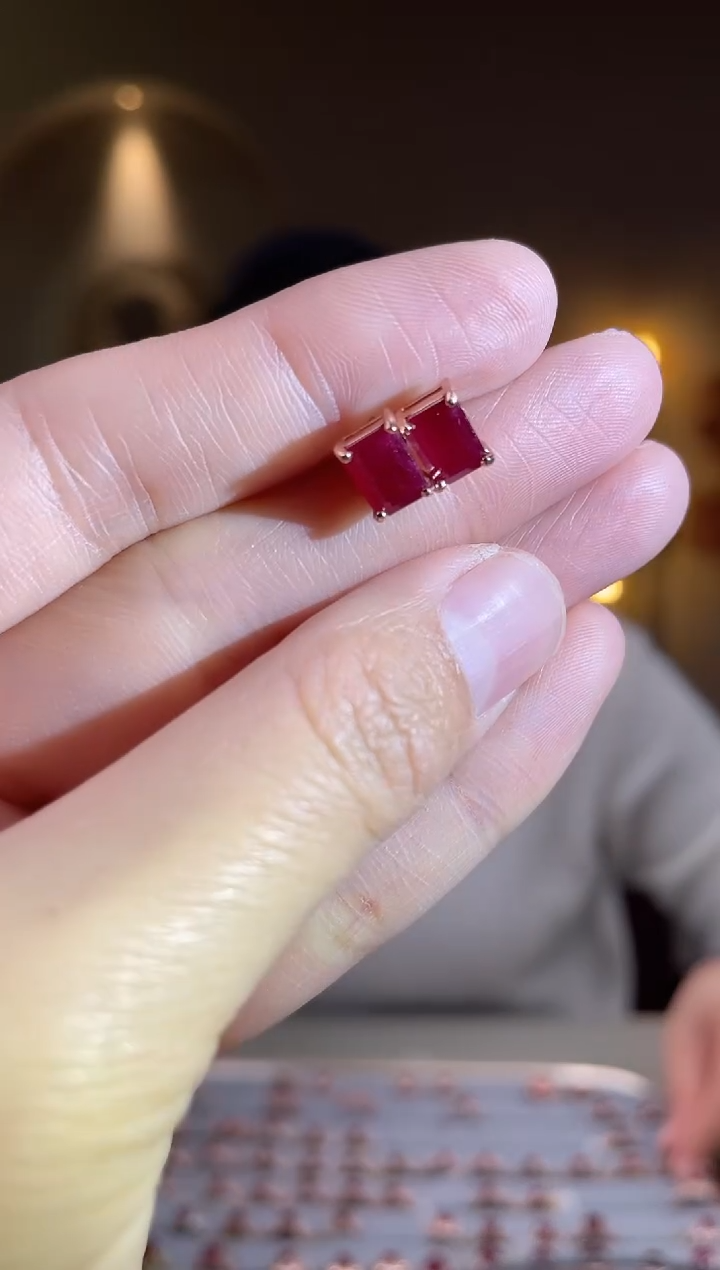 银S925镶嵌耳饰红宝石耳饰