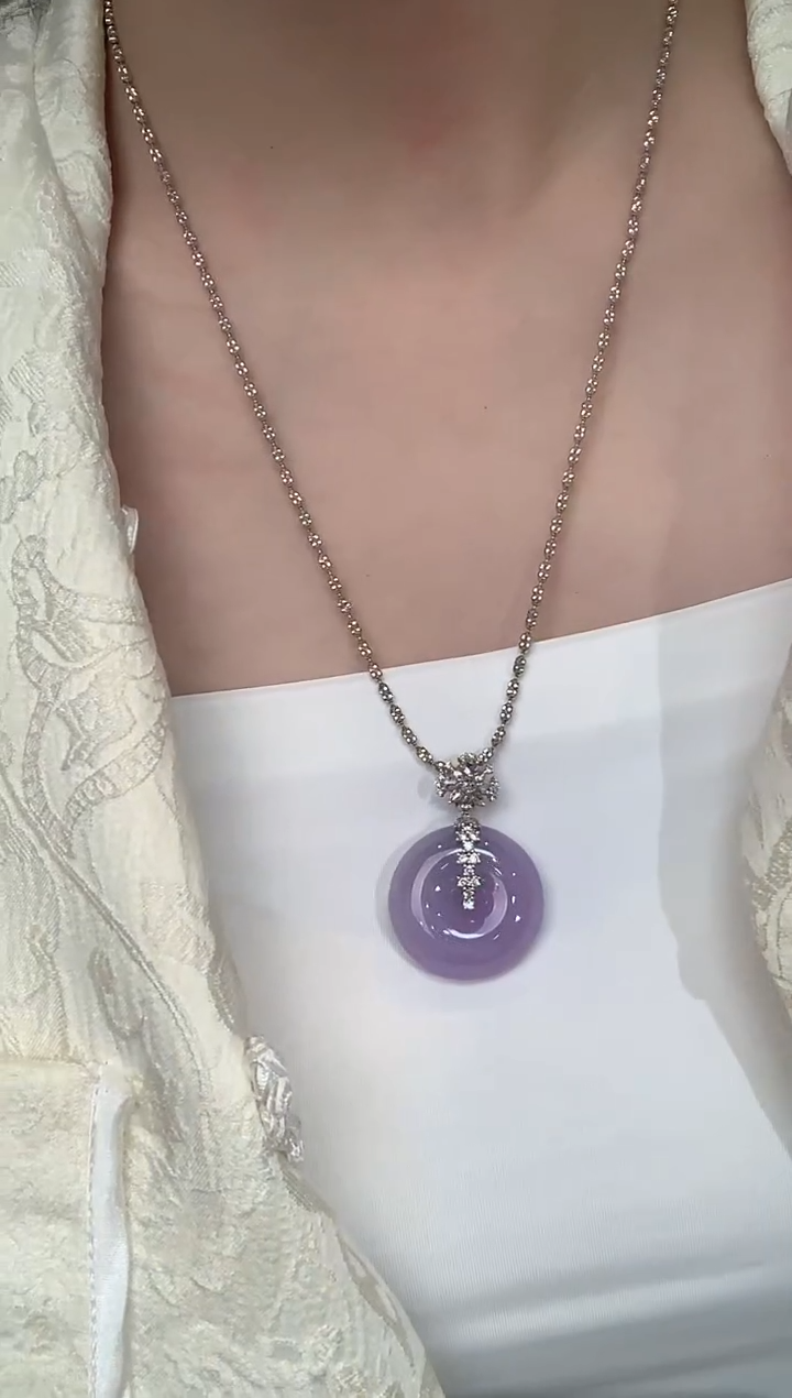 吊坠(不含链)18K金镶嵌翡翠冬日珠宝E161紫货有色差