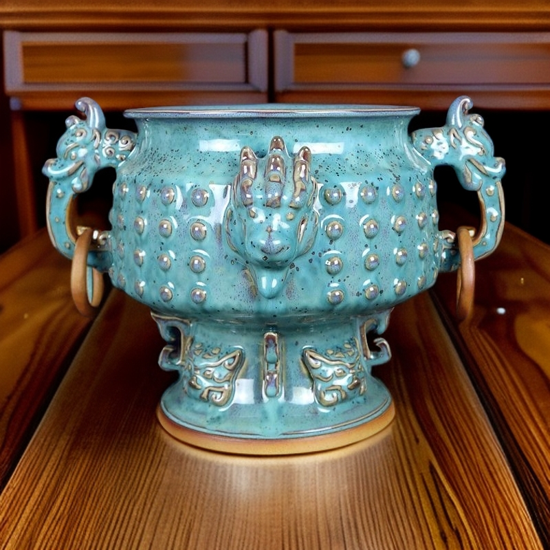 神垕镇钧瓷花瓶炉钧釉炉鼎陶瓷器摆件家居办公室装饰工艺品海晏鼎