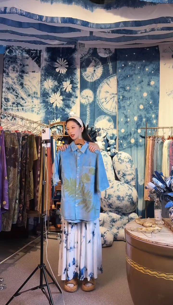 植物染蓝染扎染手工印染闪拍通用链接·短袖衬衫