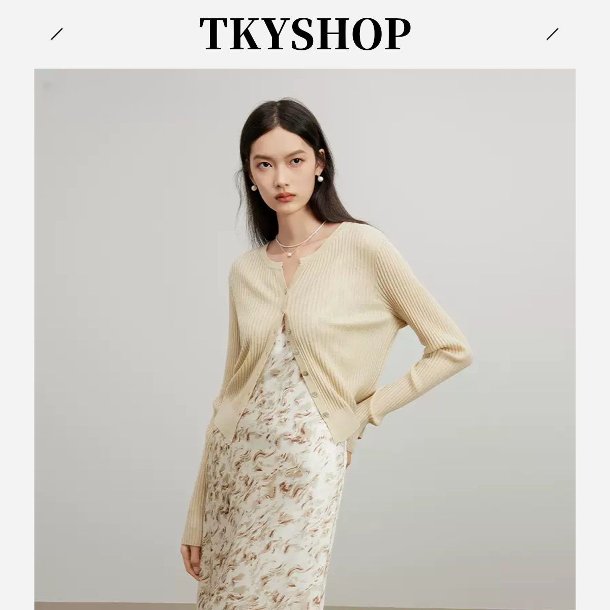 TKYSHOP美拉德慵懒静奢风森系夏季喇叭袖圆领针织衫 10G1HA03N090