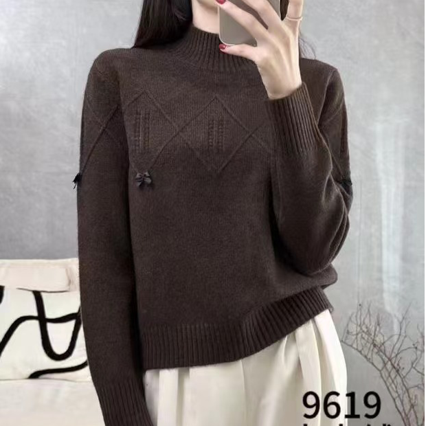 祥好服饰 高领蝴蝶结时尚百搭卡卡绒毛衣9619