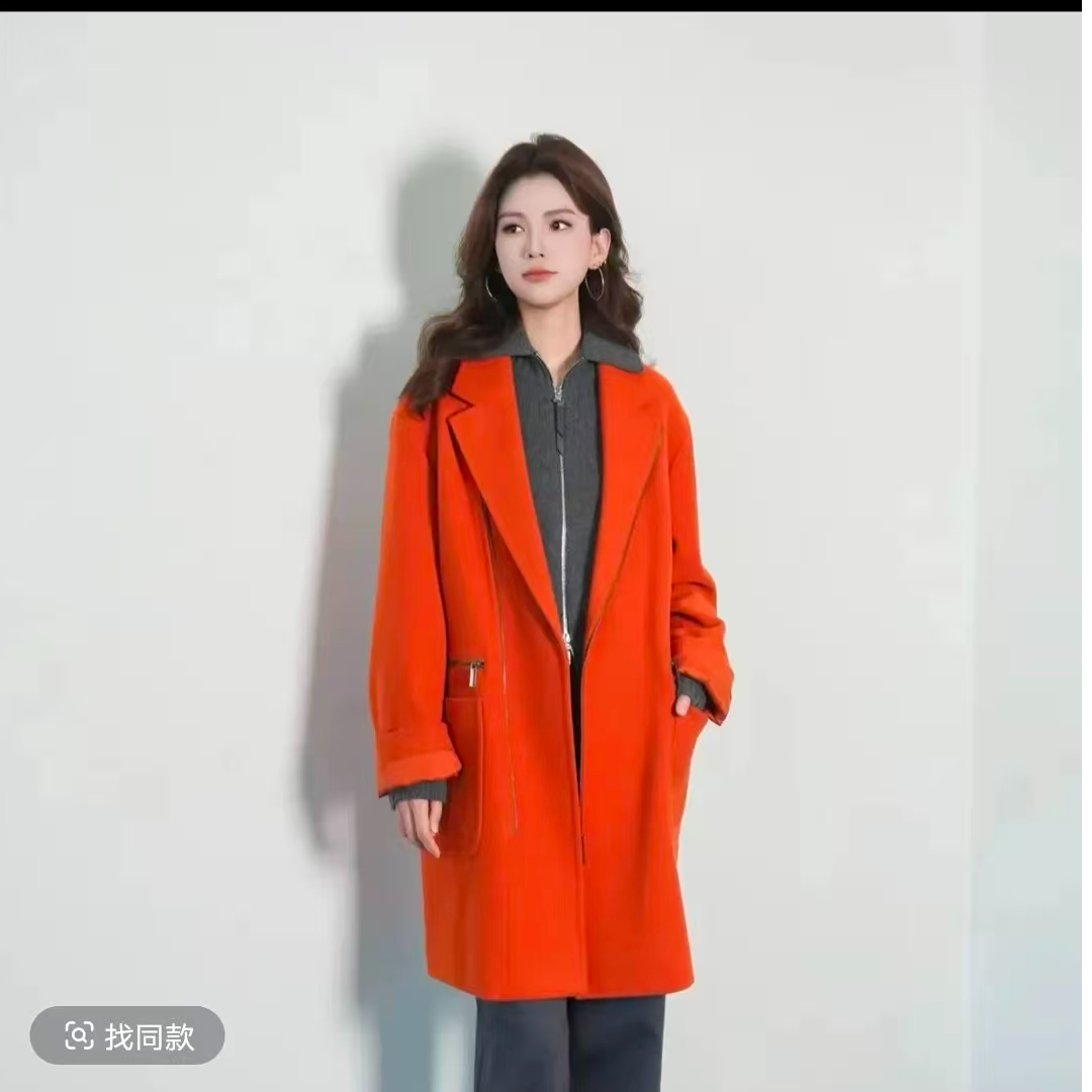 GIRDEAR/哥弟秋冬新款时尚宽松气质毛呢西装领中长款外套女140063