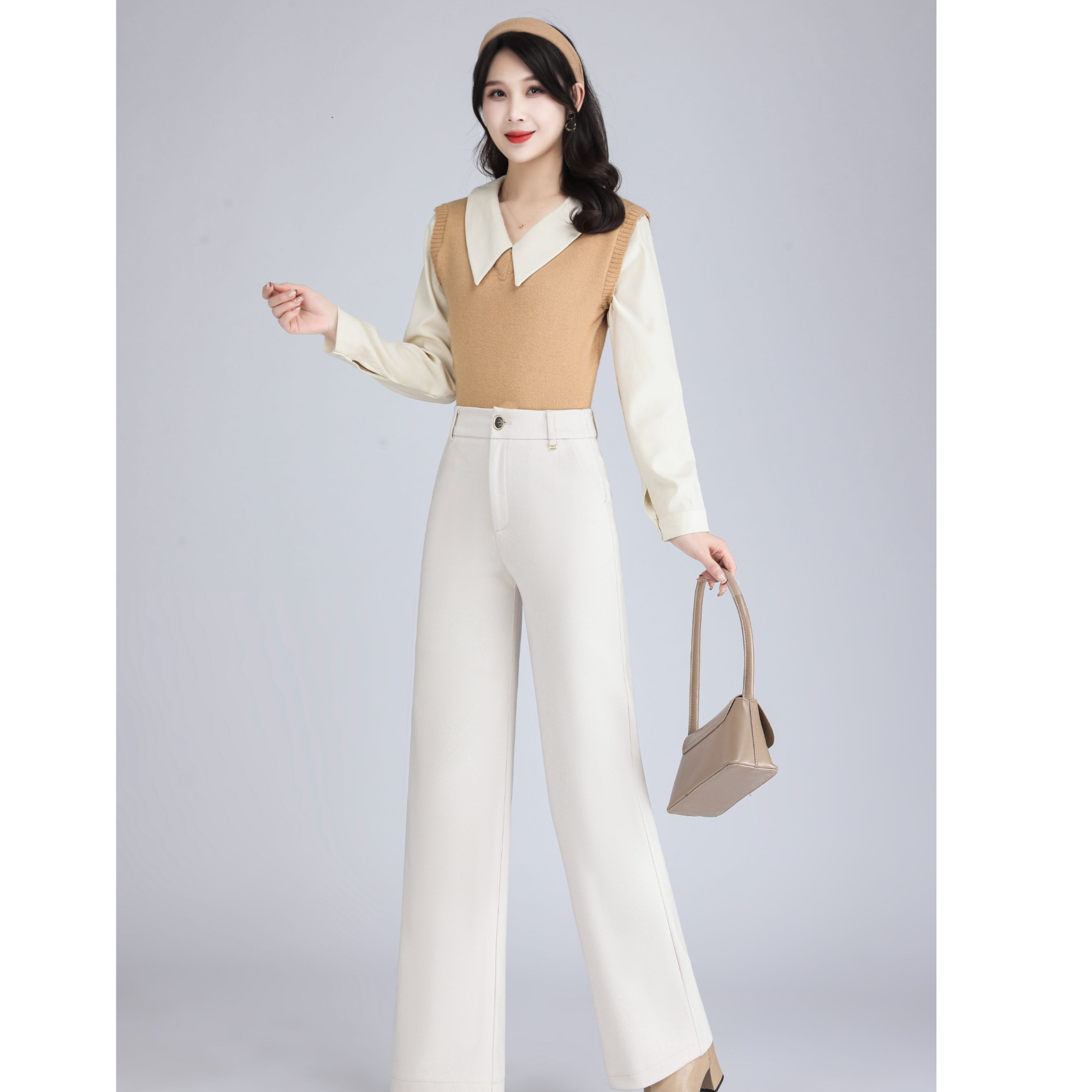 9377秋冬新款窄版直筒阔腿裤高腰显瘦修身宽松女裤冬季外穿