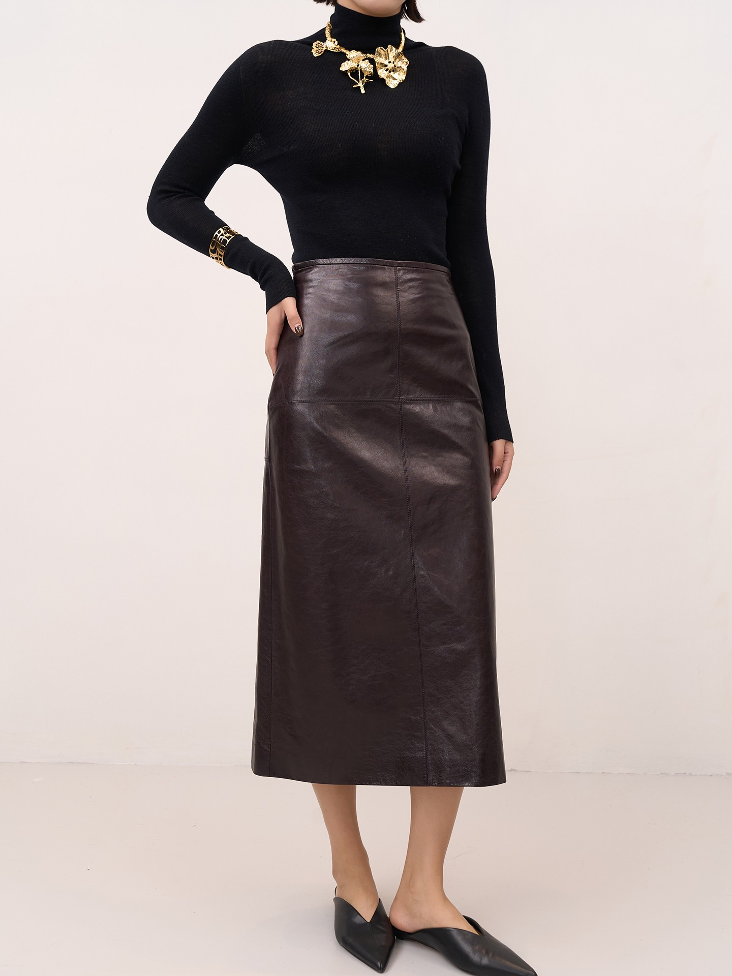 【公主高定】稀有油蜡小羊皮显瘦高腰休闲半裙5503319