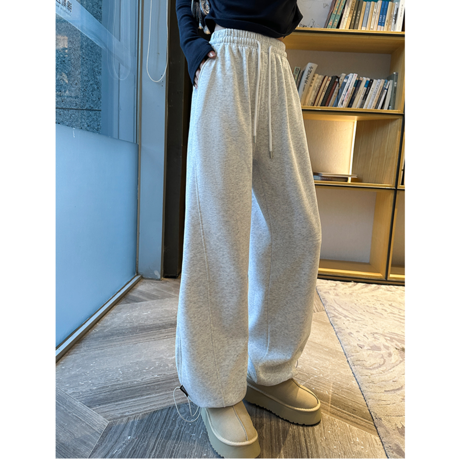 动感少女加绒宽松运动裤女秋冬新款加厚美式裤高腰垂感阔腿裤