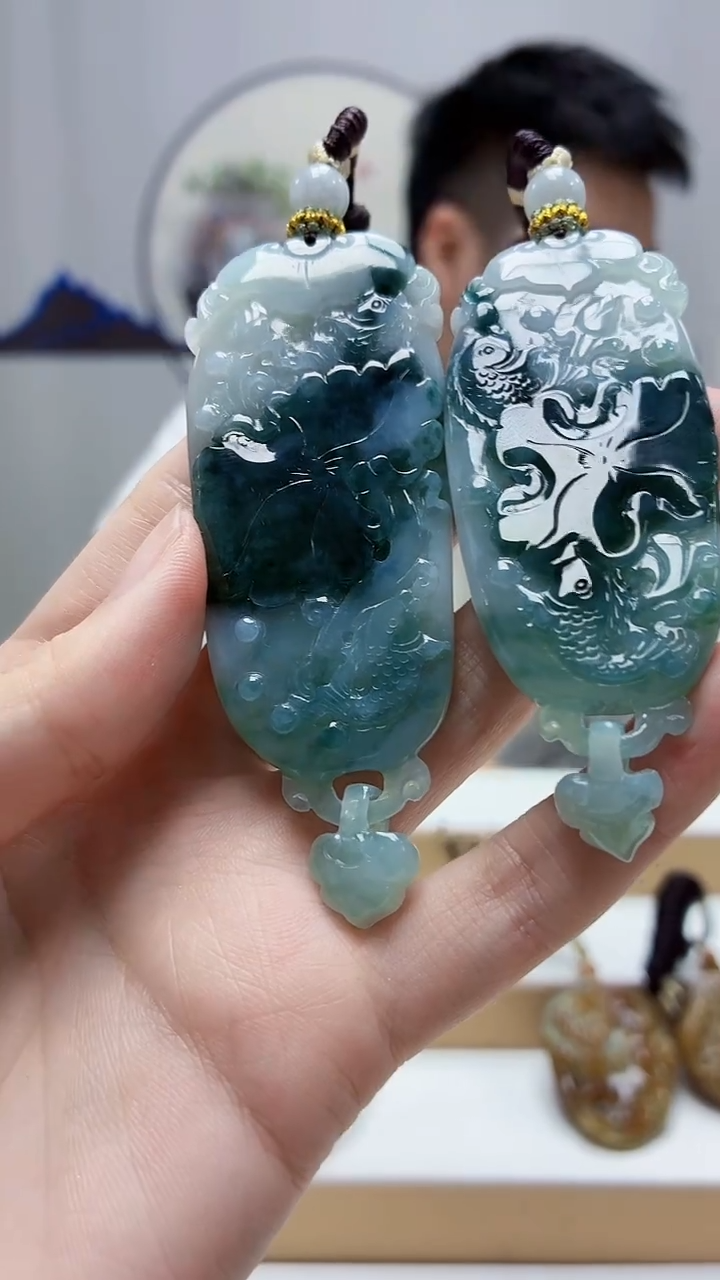 未镶嵌定制翡翠5028zm-毛货一对挂件92