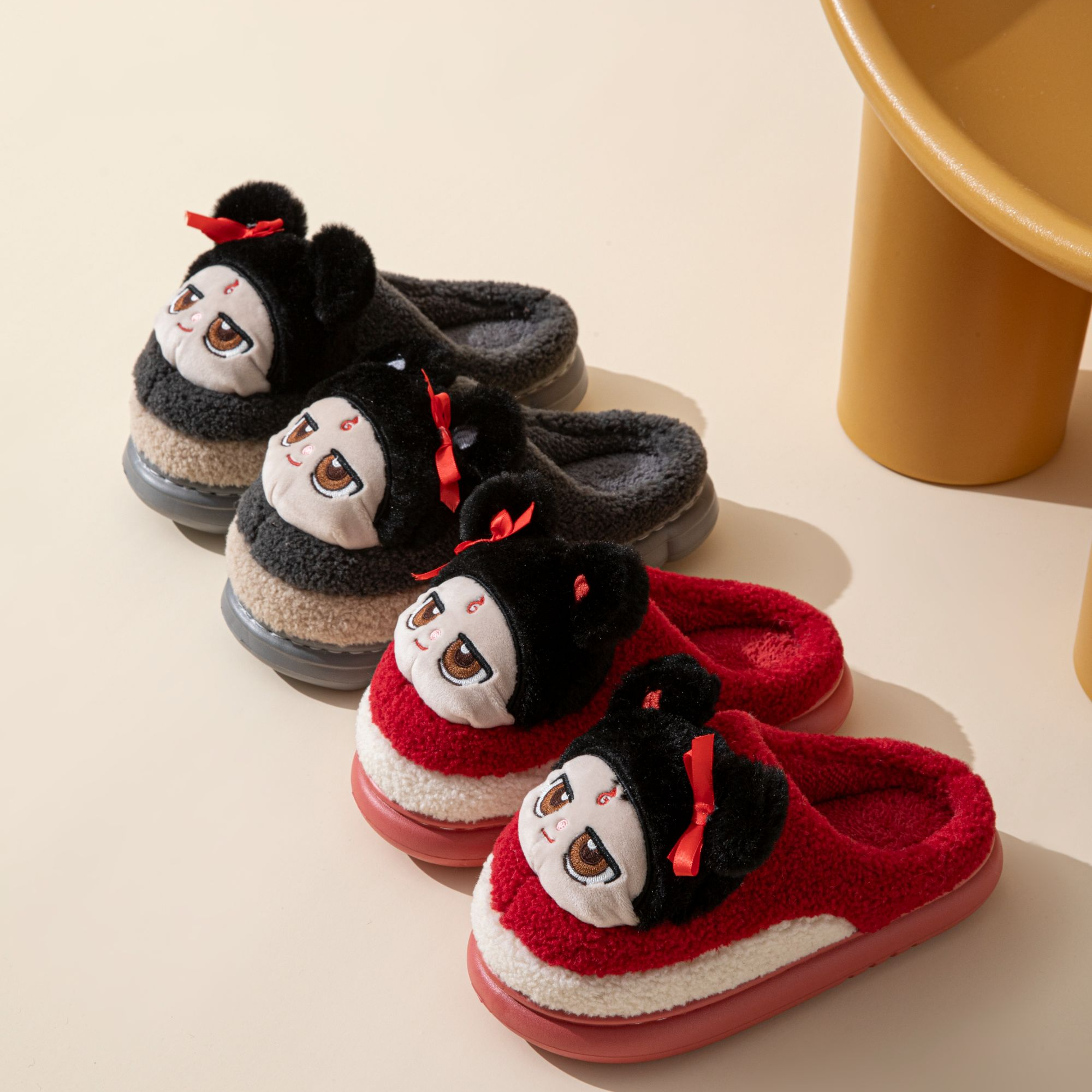 201一400链接男女冬季家居毛拖保暖舒适防滑厚底棉拖卡通棉拖