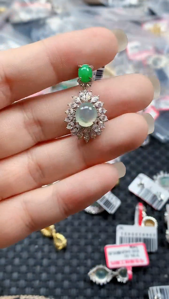 银S925镶嵌戒指翡翠天然A货缅甸翡翠