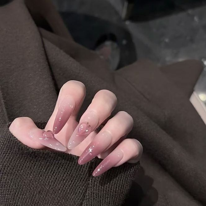 新款手工穿戴渐变水蜜桃显白腮红高级杏仁ins温柔简约美甲穿戴甲