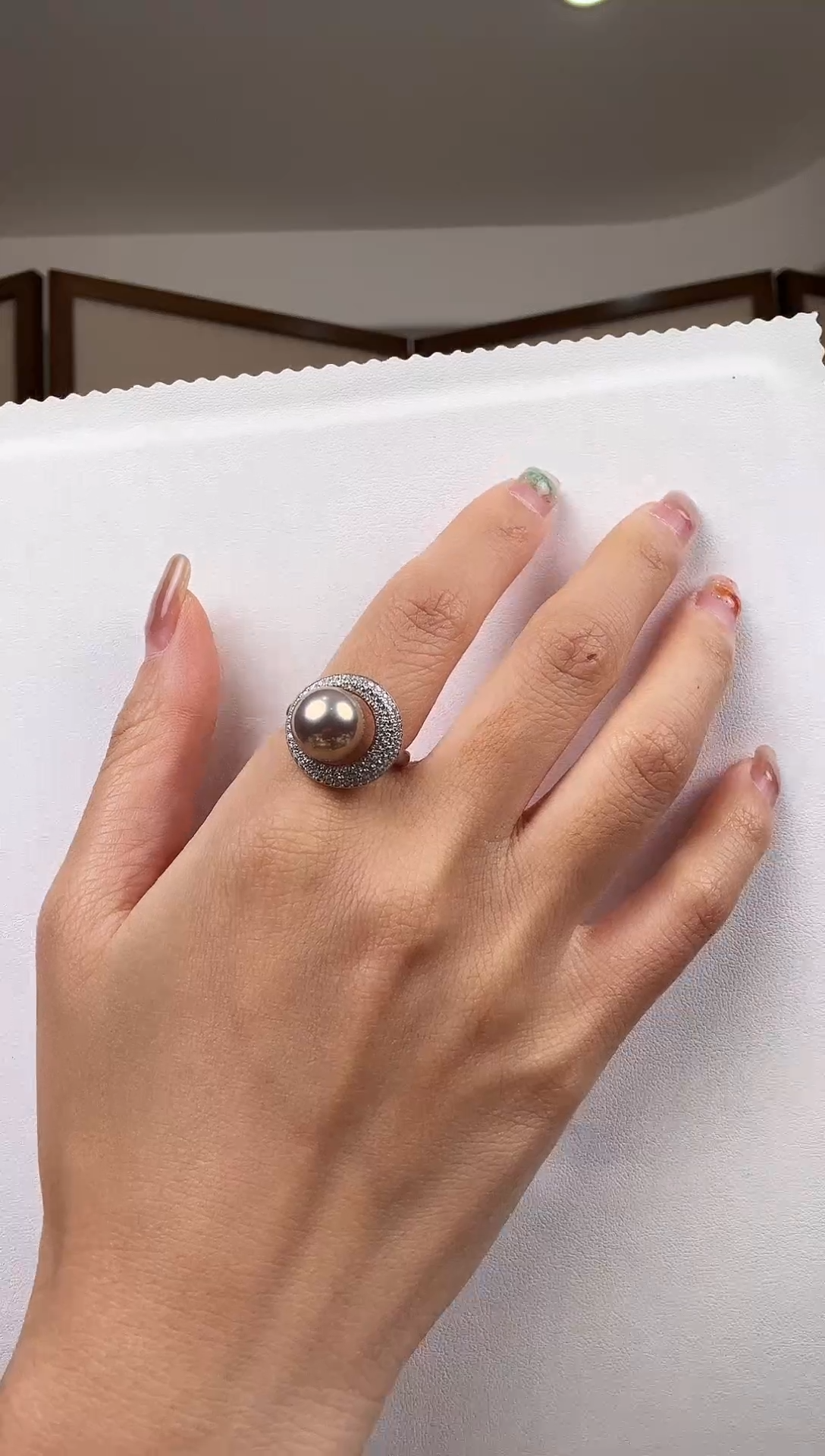 银S925镶嵌戒指淡水珍珠银款淡水紫珠戒指