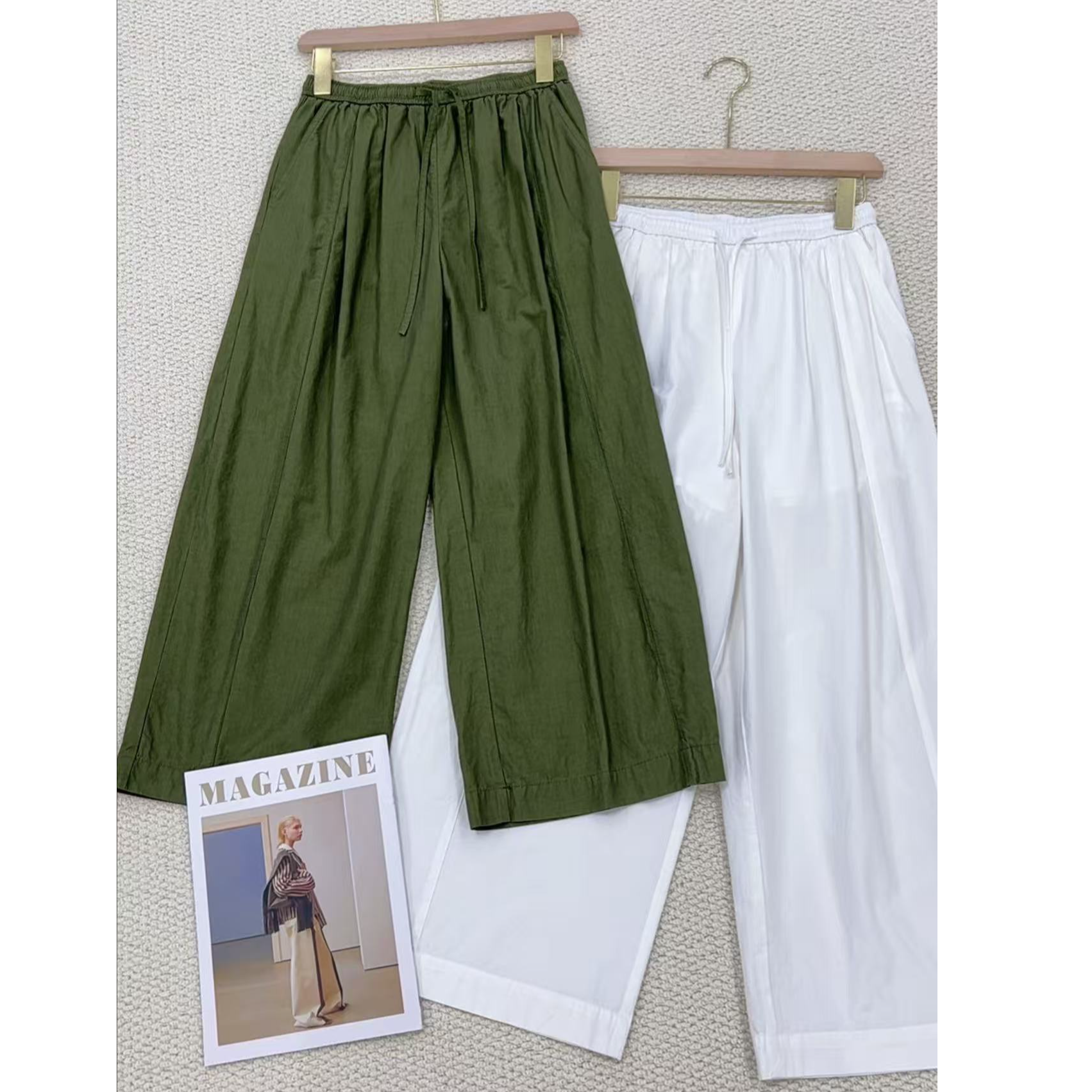 【原歌】夏季匹马棉薄款慵懒风百搭抽绳阔腿休闲九分裤女YG26302