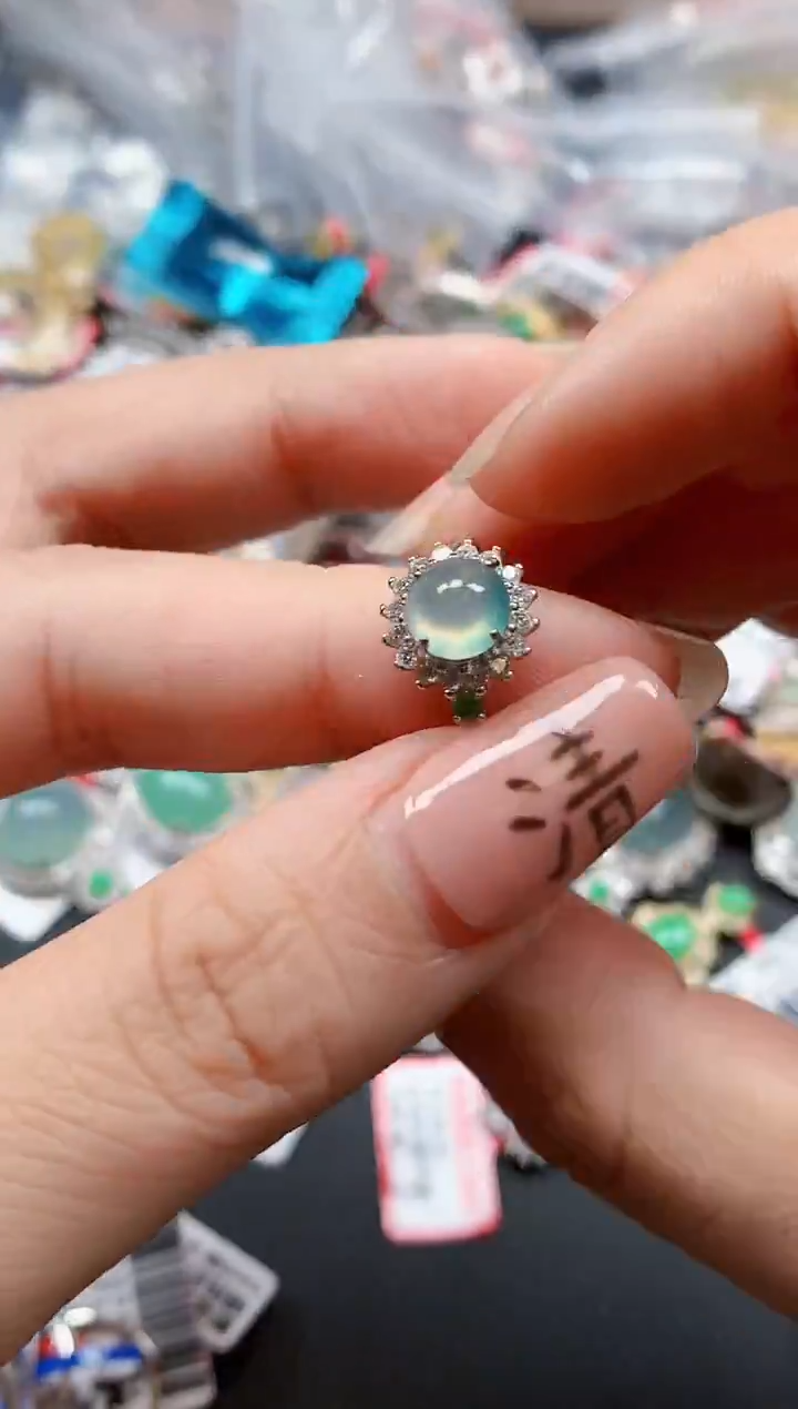 银S925镶嵌戒指翡翠天然A货缅甸翡翠