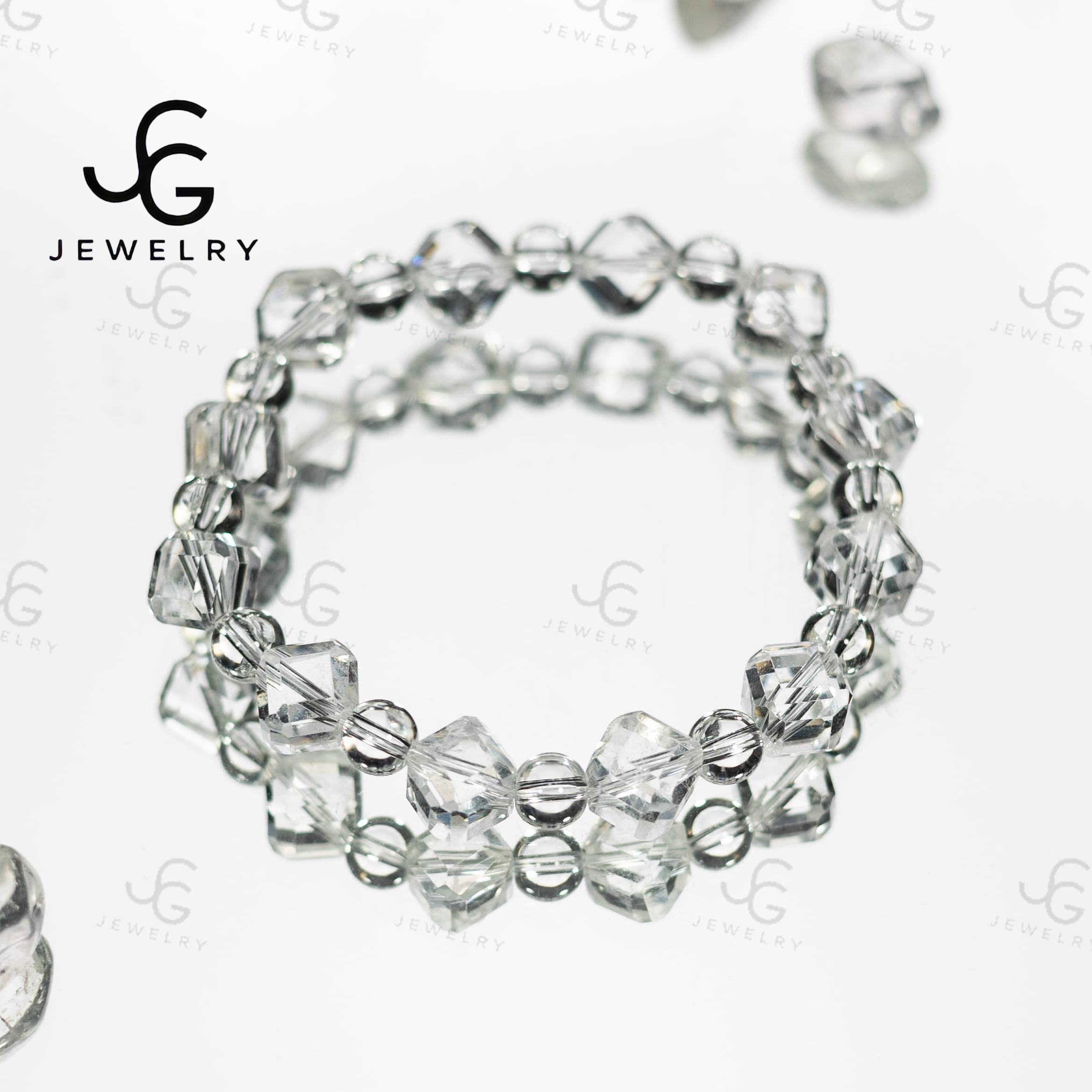 供应链设计款孤品放漏-白水晶钻切水晶手串