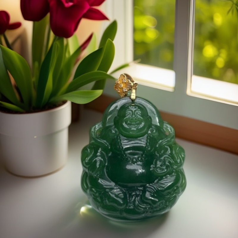 18k金镶嵌油辣冰底佛吊坠