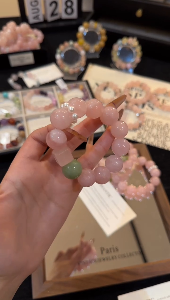 合金手链水晶粉水晶手链x3286