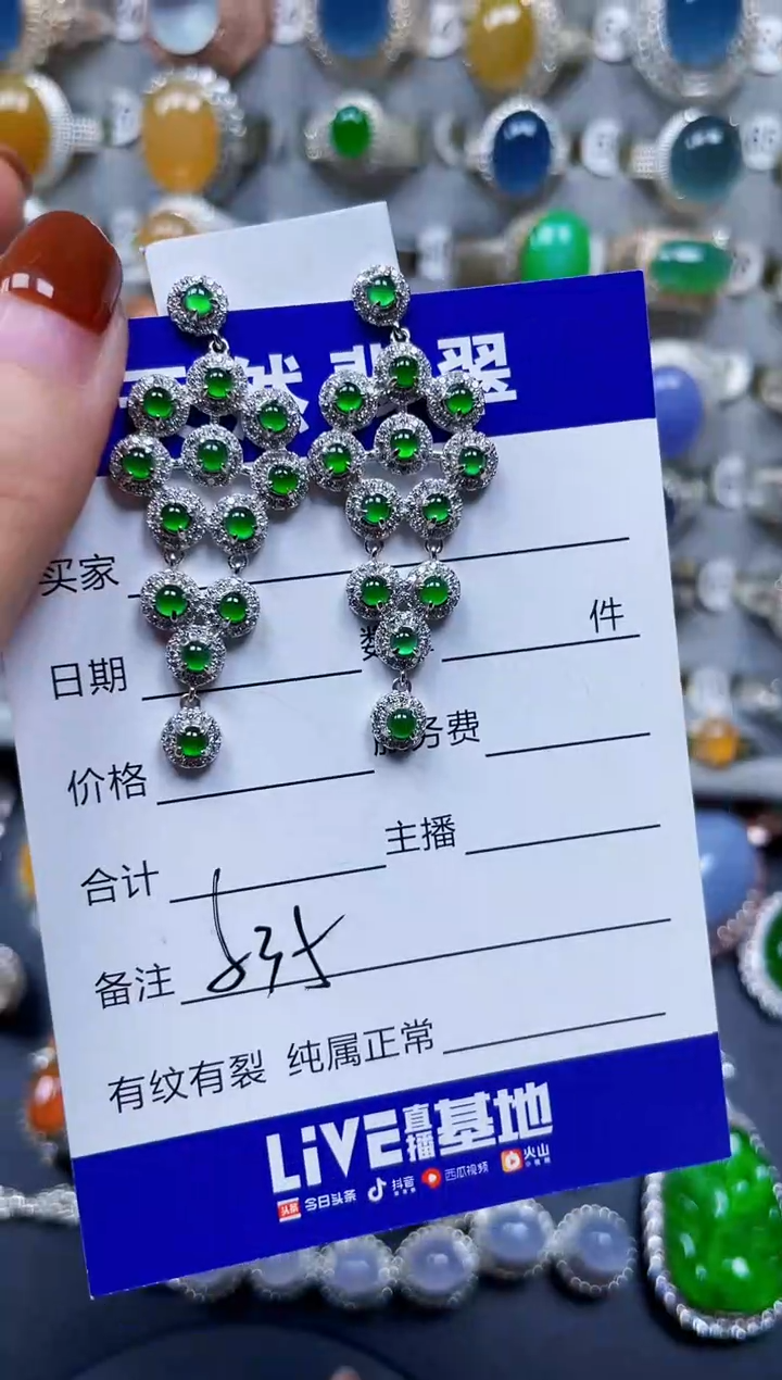 银S925镶嵌翡翠耳饰535